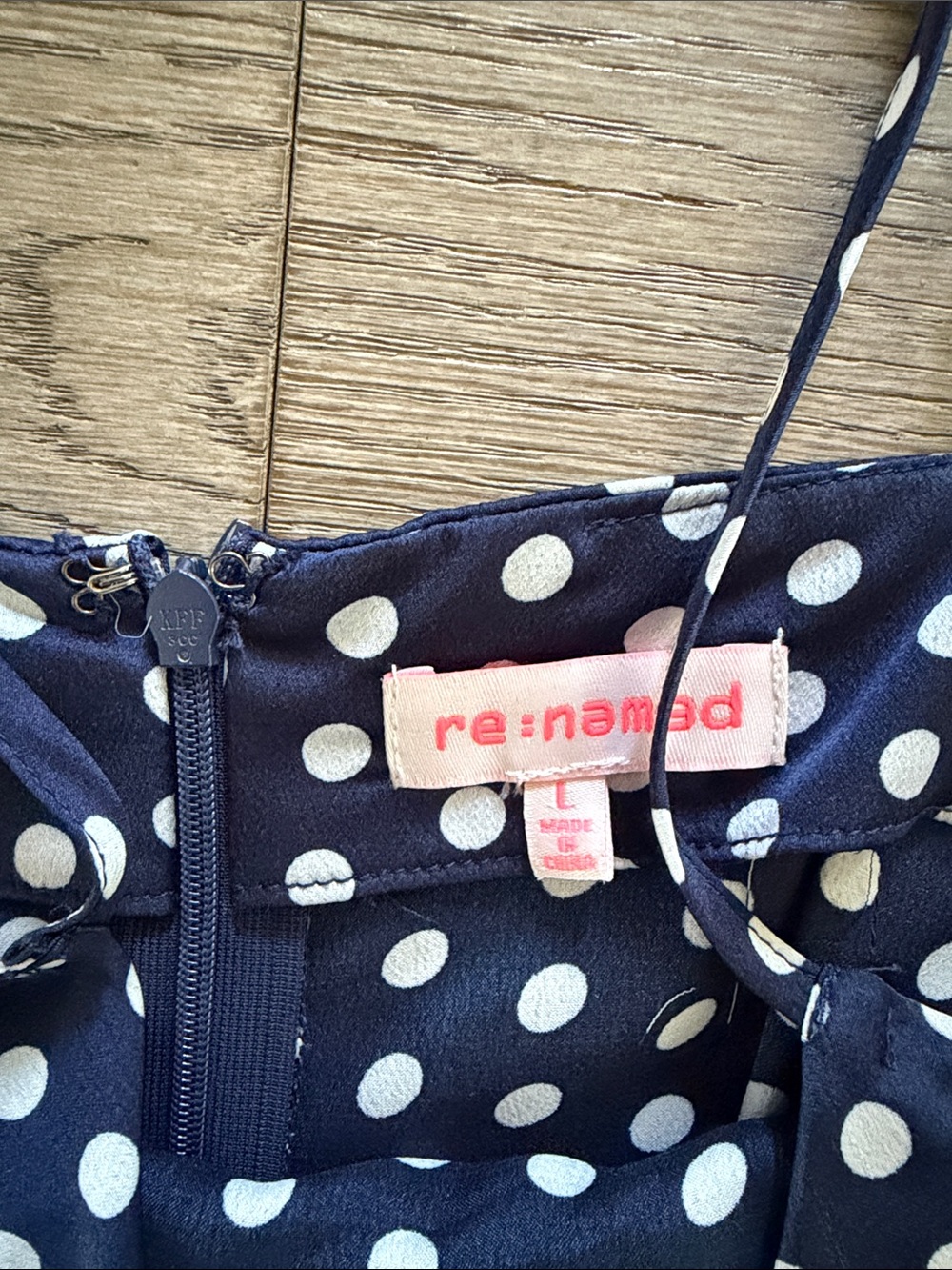 re:named Navy & White Polka Dot Slip Midi Dress - Picture 2 of 3